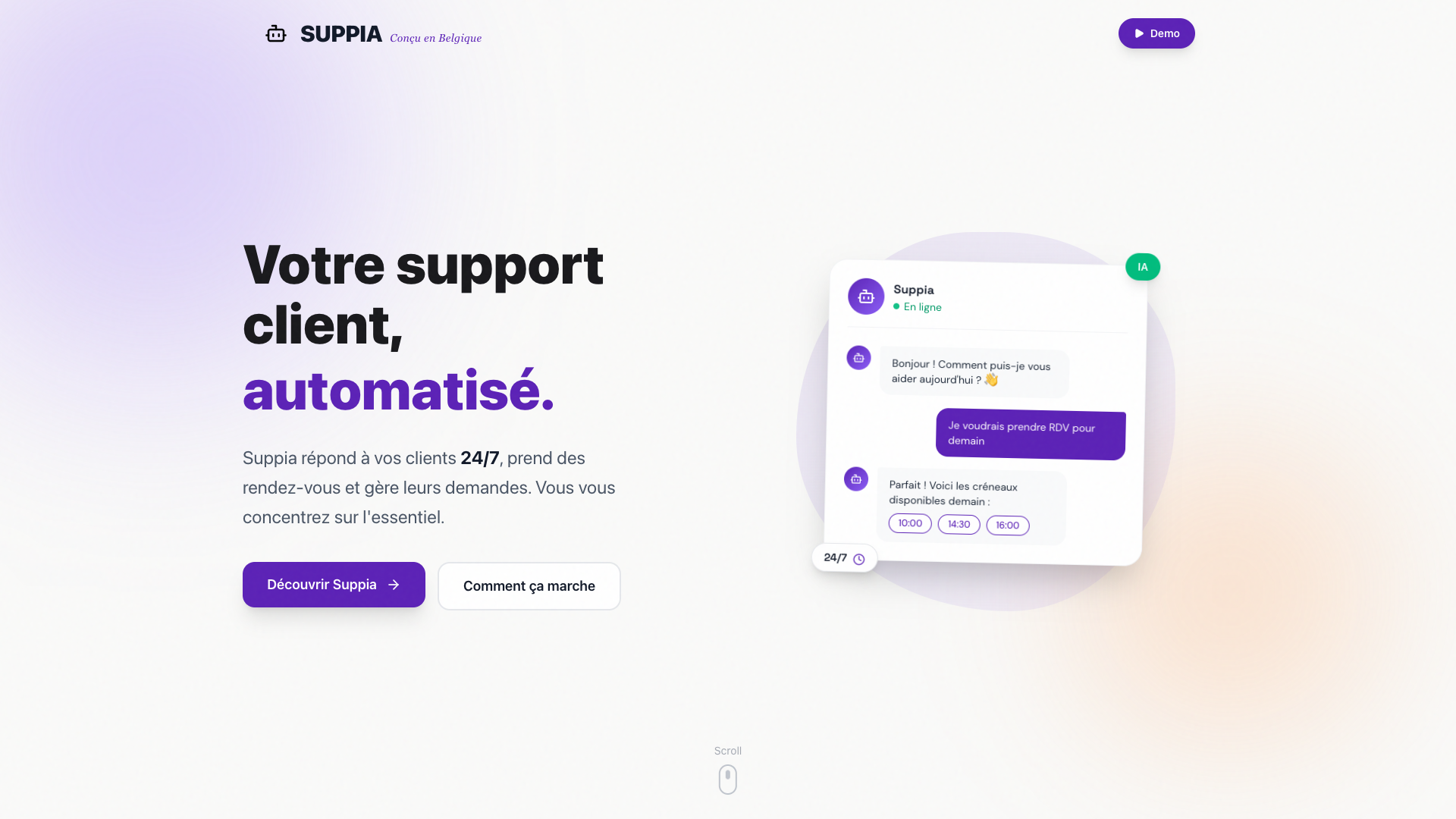 Suppia - plateforme SaaS d'assistants IA pour support client 24/7